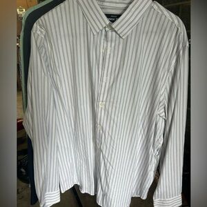 Express Men's White and Black Striped Dress Shirt